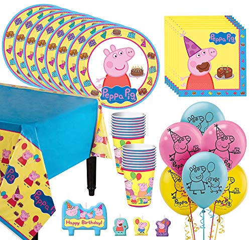 Product Cover Party City Peppa Pig Tableware Kit for 16 Guests, 59 Pieces, Includes Plates, Napkins, Cups, Candles, and Balloons