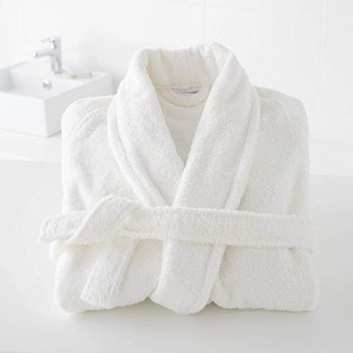 Product Cover Divine Overseas Double Sided Terry Shawl Collar Higher Absorbency Cotton Soft Bathrobe (White , XXL)