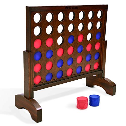Product Cover GoSports Giant Dark Wood Stain 4 in a Row Game - 2 Foot Width - Huge 4 Connect Family Fun with Coins, Case and Rules
