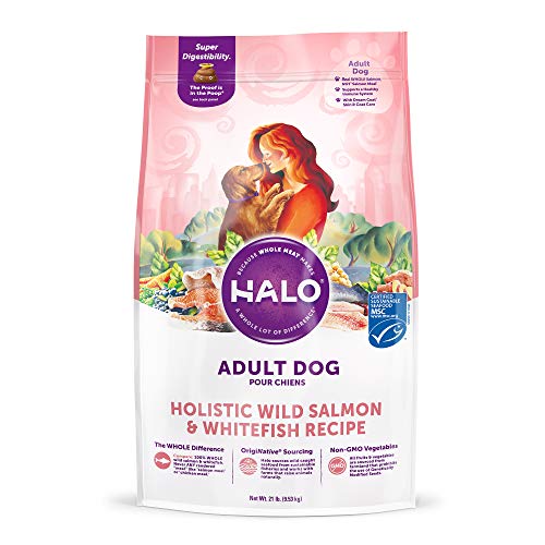 Product Cover HALO, Purely for Pets 39211 Natural Dry Dog Food, Wild Salmon & Whitefish Recipe, 21 lb Bag, Brown