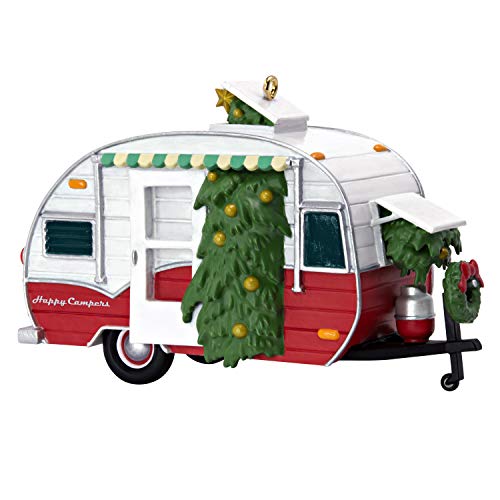 Product Cover Hallmark Keepsake Christmas 2019 Year Dated Happy Campers Travel Trailer Ornament, Camping