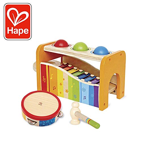 Product Cover Hape Pound, Tap, & Shake! Music Set - Award Winning Wooden Pounding Bench, Baby Xylophone, and Tap Along Tambourine - Developmental, Non-Toxic, Montessori Musical Toys for Toddlers 1 - 4 Years Old