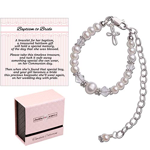 Product Cover Baptism to Bride Cross Bracelet for Girls in Sterling Silver and Cultured Pearl