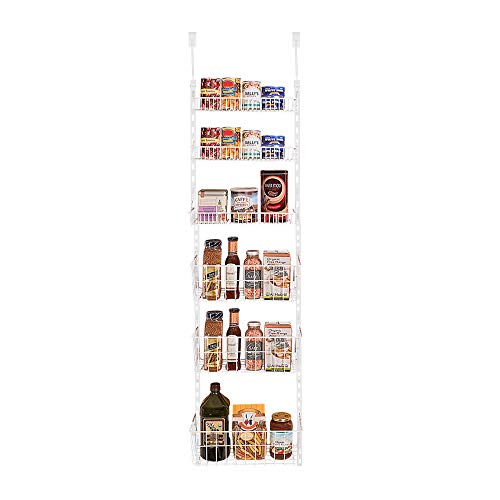 Product Cover Smart Design Over The Door Adjustable Pantry Organizer Rack w/ 6 Adjustable Shelves - PE Dip - Steel Metal Construction w/Hooks & Screws - Cans, Food, Misc. Item - Kitchen (17 x 55.25 Inch) [White]