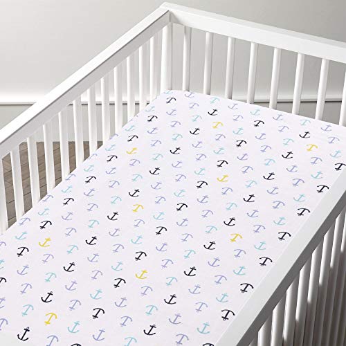 Product Cover haus & kinder Muslin Cotton Fitted Anchor Crib Sheet-Hypoallergenic and Soft Breathable Fabric- Dots Elastic at Bottom for Baby