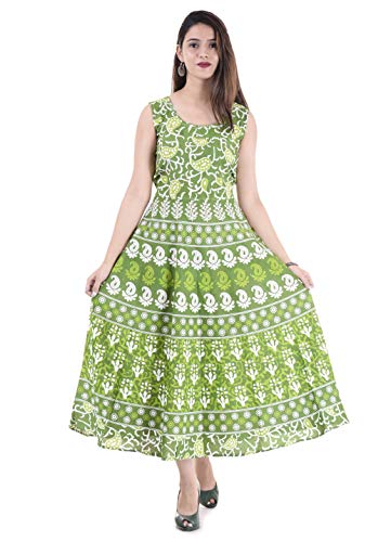 Product Cover DANADIPA Cotton Women's Maxi Long Dress Jaipuri Printed (Free Size Upto 44-XXL)-Green