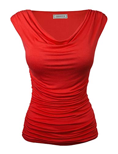 Product Cover CLEMONCE Double Lining Cozy Cowl Neck Ruched Side Fitted Top S to 3XL