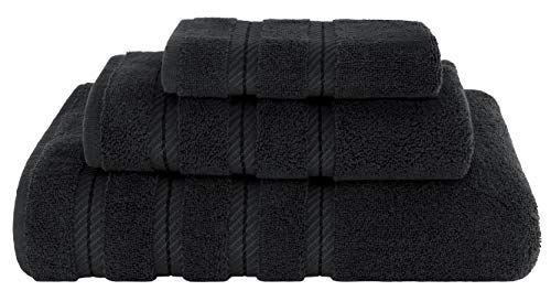 Product Cover American Soft Linen Premium, Luxurious & Complete Set of 3 Piece Towel Set for Kitchen and Bathroom, Cotton for Maximum Softness and Absorbency, Black