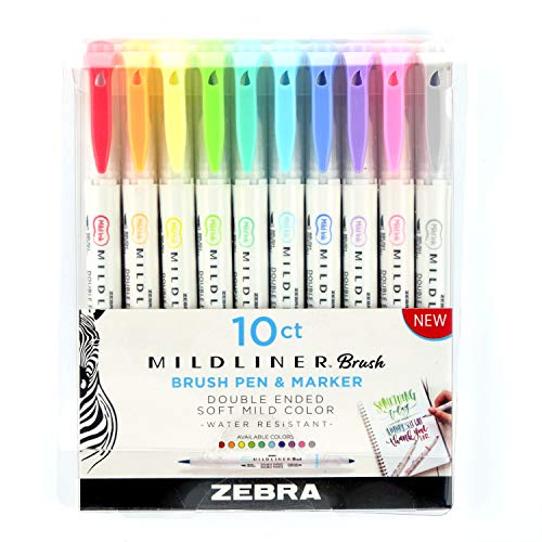 Product Cover Zebra Pen Mildliner Double Ended Brush and Fine Tip Pen, Assorted Colors, 10-Count