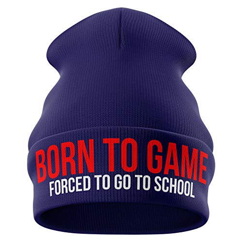 Product Cover Gifts for Gamers - Born to Game Forced to go to School Beanie Hat - Gamer Gifts Gaming Hat Gifts for him Gaming Gifts Navy