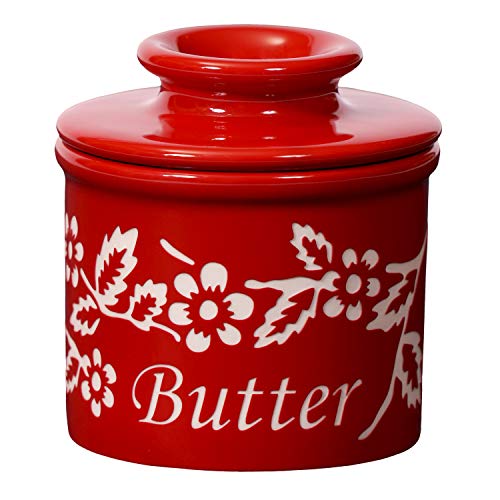 Product Cover Butter Bell - The Original Butter Bell Crock by L. Tremain, French Ceramic Butter Dish, Fleur de Provence Collection, Garnet Red