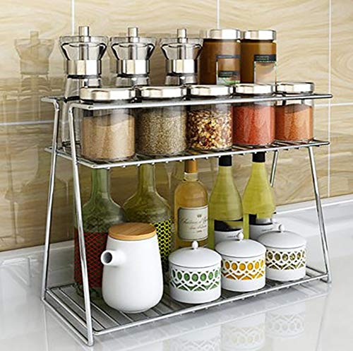 Product Cover INDIAN DECOR 31500 Kitchen Storage Shelf Stainless Steel Kitchen Shelf Microwave Oven Seasoning Dishes Drain Oven Rack, Multifunction Creative Fashion Family Kitchen Bathroom Storage Rack, 2 Layer