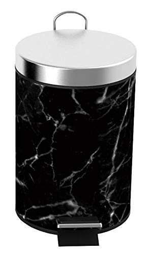 Product Cover Home Basics Faux Marble 3 Liter Step Waste Trash Can for Bathroom, Kitchen, Powder Room with Built-in Metal Handle & Removable Plastic Liner Bin (Black), Garbage