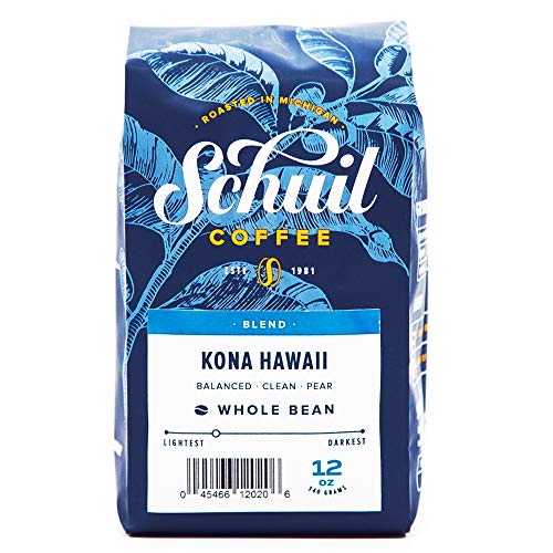 Product Cover Schuil Whole Bean Coffee, Premium Roasted Gourmet Coffee beans, Smooth and Full Bodied Artisan Coffee (Kona Hawaii Blend, 12 oz)