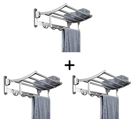 Product Cover Plantex High-Grade Stainless Steel Folding Towel Rack for Bathroom/Towel Stand/Hanger/Bathroom Accessories (24 Inch) - Pack of 3