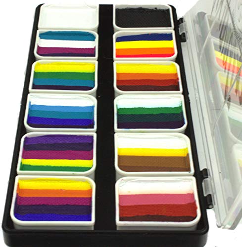 Product Cover Face Paint Palette Rainbow Split Cakes for One Stroke technique with 12 Popular Professional Color Blocks from Kryvaline Face and Body Art Designed for Children and Face Painting Beginners
