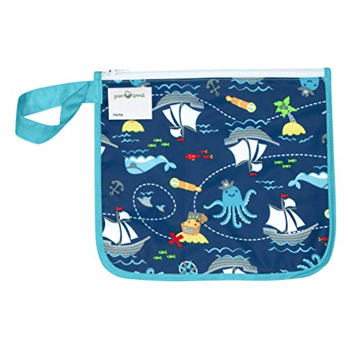 Product Cover green sprouts Insulated Reusable Snack Bag | Keeps Food Fresh | Insulated Layer, Food-Safe, Waterproof & Easy-Clean Material, Aqua Pirate
