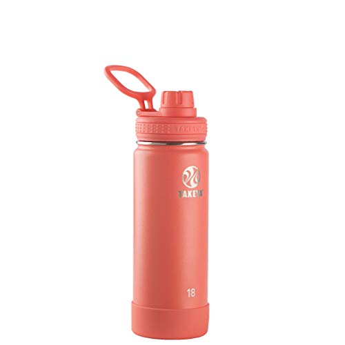 Product Cover Takeya Actives Insulated Stainless Steel Water Bottle with Spout Lid, 18 oz, Coral