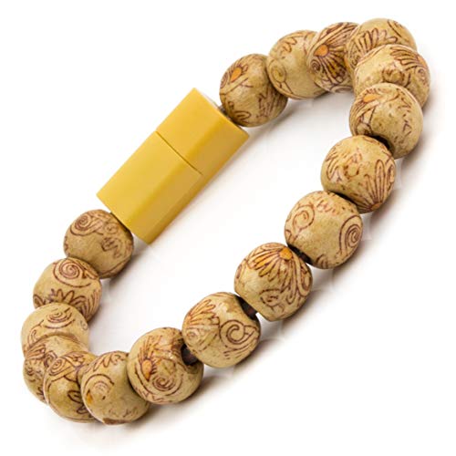 Product Cover Authentic Wood Beaded Bracelet Charger Compatible with iPhone and iPad, Data Link Transferable (Oyster Tan)