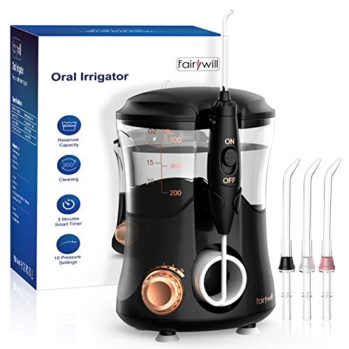 Product Cover Water Flosser for Teeth-Water Pick Dental Oral Irrigator for Teeth Cleaner Professional Electric Flosser with 10 Adjustable Water Pressure 600ml Capacity and 4 Water Jet Tips Fairywill 169 in Black