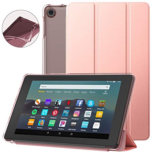 Product Cover Dadanism All-New Amazon Kindle Fire 7 Tablet Case (9th Generation, 2019 Release), [Flexible TPU Translucent Back Shell] Ultra Slim Lightweight Trifold Stand Cover with Auto Sleep/Wake - Rose Gold