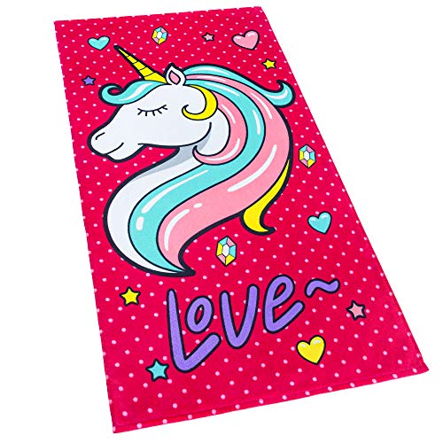 Product Cover Love Unicorn Beach Towel Pink 28 x 51 inches (70 x 130cm) 100% Cotton Soft and Colorful Velour