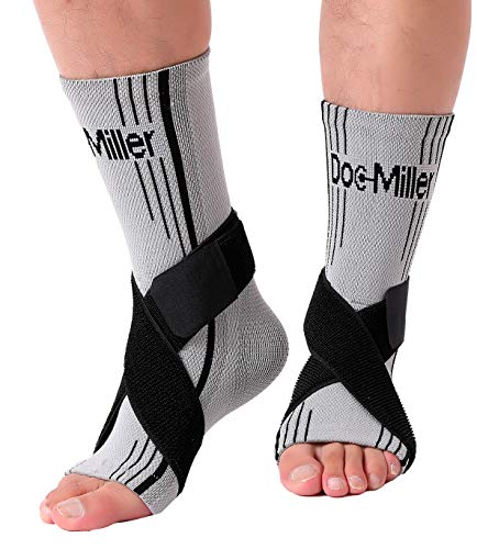 Product Cover Doc Miller Ankle Brace Compression Sleeve - 1 Pair Men Women - Adjustable Stabilizers Elastic Support For Sprained Foot Joint Pain Achilles Tendonitis Volleyball Basketball Sports (Gray, Medium)