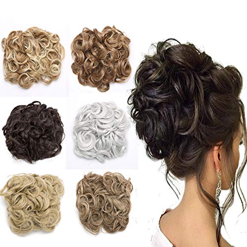 Product Cover Messy Combs Hair Bun Extensions Curly Chignon Easy Stretch Dish Clip in Updo Hairpiece Ponytail Hair Scrunchy for Women 95g Dark Black