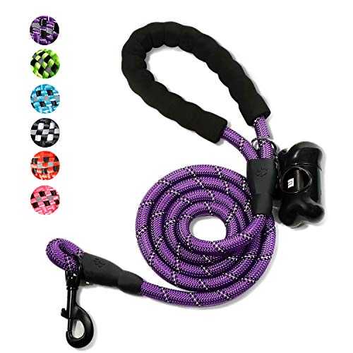 Product Cover Toozey 5 FT Dog Leash, Rope Leash with Comfortable Padded Handle and Reflective Threads, Heavy Duty Braided Leash for Medium Large Dogs, Purple