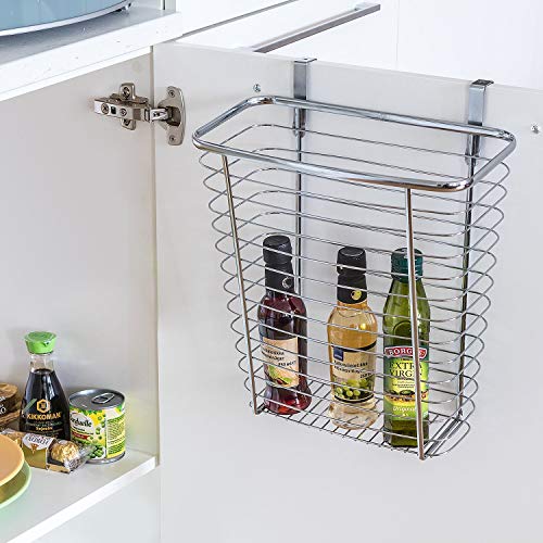 Product Cover INDIAN DECOR 31383 TOP Over The Cabinet Door Hanging Waste Basket & Storage Organizer 10L Chrome Plated Steel 17.8X31X35.6cm