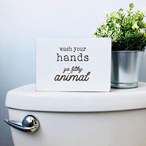 Product Cover Etch & Ember Funny Bathroom Signs - Wash Your Hands Ya Filthy Animal - Farmhouse Style Decor - Rustic Wood Sign - 5.5