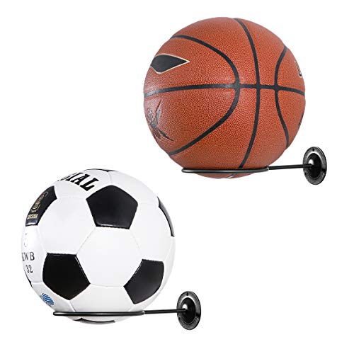 Product Cover Clispeed 2PCS Wall-Mounted Ball Holders Ball Display Racks for Basketball Soccer Football Volleyball Exercise Ball (Black)