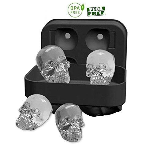 Product Cover Mam Creations 3D Skull Ice Cube Tray Mould, Makes Four Vivid Skulls, Food Grade Flexible Silicone Ice Cube Maker in Shapes for Whiskey Ice and Cocktails (Assorted Colours)