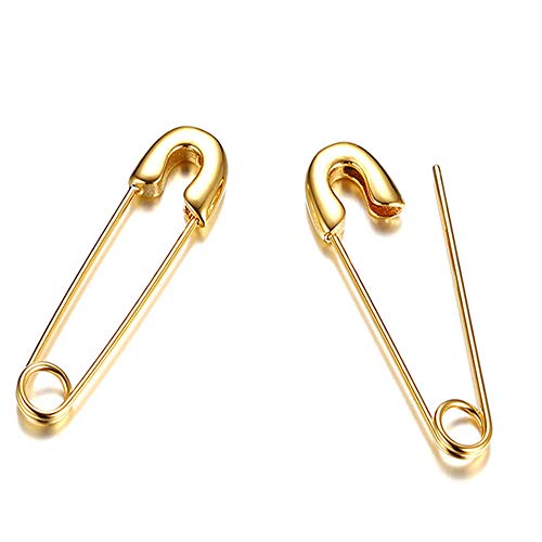Product Cover Gold Plated Punk Safety Pin Cartilage for Women Teen Girls Stainless Steel Minimalist Hoop Earrings Personalized Dangle Drop Fashion Jewelry Gifts 33mm