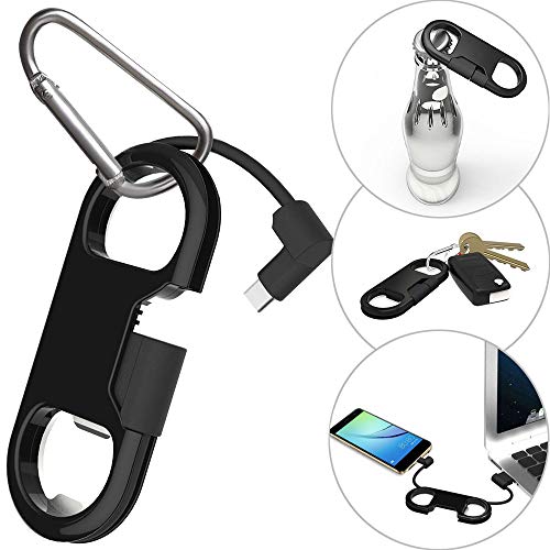 Product Cover i-Dawn USB Type C Cable Fast Charging + Keychain + Bottle Opener + Aluminum Carabiner,USB Type C Short Cable Charging Cord Compatible Samsung Galaxy S8/S9 Note 8/Note 9,Google Pixel 2/2XL 3/3XL-Black