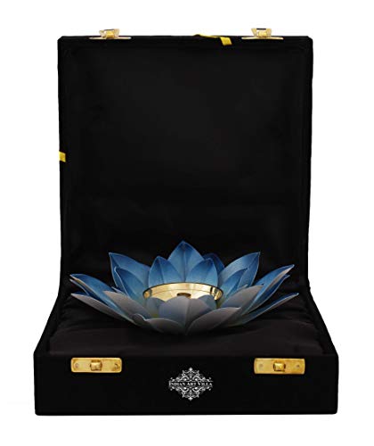 Product Cover Indian Art Villa Lotus Design Diya Deepak, Home Décor, Poojan Purpsoe, 8 Inch, Blue