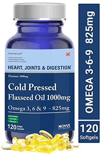 Product Cover Carbamide Forte Cold Pressed Organic Flaxseed Oil 1000mg Supplement with Omega 3-6-9 825mg for Women & Men - 120 Capsules