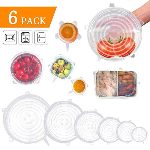 Product Cover Heirloom Microwave Safe Silicone Stretch Lids Flexible Bowl Covers (Set of 6 Pieces) (White) with Free Silicone Funnel