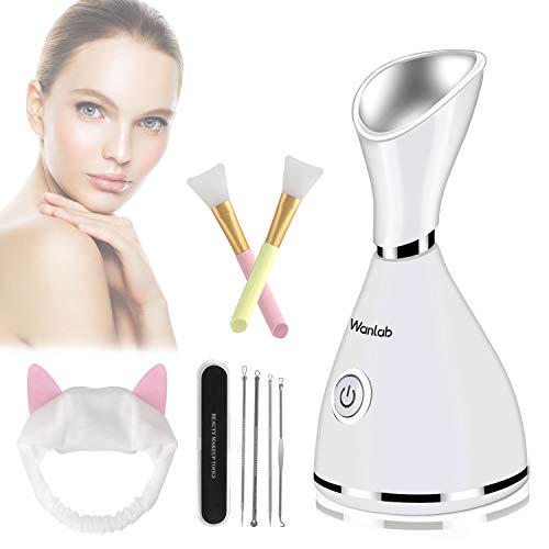Product Cover Portable Nano Ionic Facial Steamer Warm Mist Face Cleaner Home Skin Spa Steamers for Sinuses Acne Pores Cleanse Blackhead Remover Kit Mask Brush
