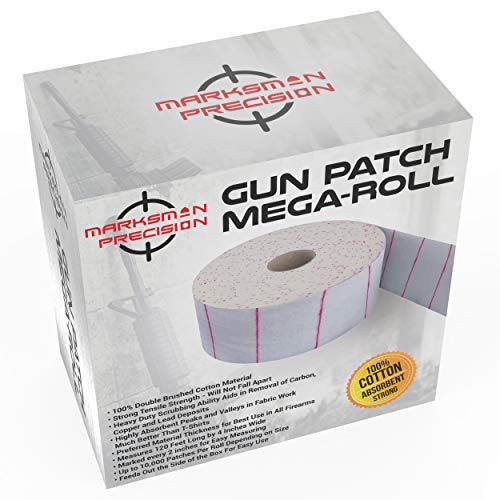 Product Cover Marksman Precision Gun Patch MEGA-ROLL - Strong 100% Double Brushed Cotton Cloth - 10,000 Absorbent Patches - Cut to Size - Clean Rifle Handgun Shotgun Black Powder Pistol Revolver - Shooting Hunting