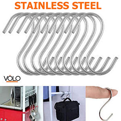 Product Cover Volo Stainless Steel Multipurpose S-Hook Sling Type, Organizer for Cupboard, Cabinets, Hangers, Travelling, Kitchen Cutlery Hanging Hook, Cloth Hanger Hook, Bathroom Hook (Pack of 10 Hooks)