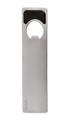 Product Cover OPNR Bottle Opener with Magnetic Lid Catch, Beer, Soda, Home Bar, or Bartender Use | Catch caps, stick on fridge! | Heavy-Duty Stainless-Steel | Manual, Handheld Operation | Portable (BRUSHED)