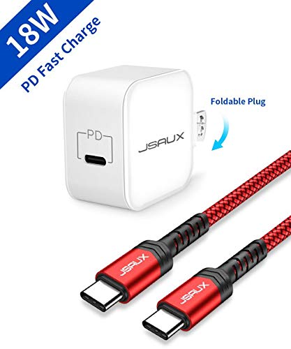 Product Cover JSAUX USB C PD Fast Charger, UL Certified 18W Power Delivery 3.0 Wall Adapter with Foldable Plug Compatible for Google Pixel 3/3 XL/2/2 XL/3a, Samsung Galaxy Note 10 A8 with 3.3FT USB-C to C Cable