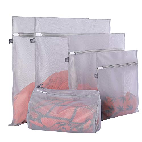 Product Cover Mesh Laundry Bags for Delicates with Premium Zipper, Travel Storage Organize Bag, Clothing Washing Bags for Laundry, Blouse, Bra, Dress, T-shirt, Stocking, Underwear, Lingerie, jeans (Grey, 5Pcs)