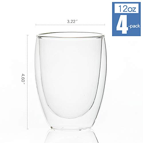 Product Cover [4-Pack] Double-Wall Insulated Glass Coffee Mugs/Tea Cups, 12 Ounces, Double Walled Glasses Thermo Espresso