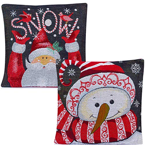 Product Cover Christmas Pillows | Christmas Throw Pillow Covers | Santa Snowman Christmas Pillow Covers 18 x 18 (Set of 2)