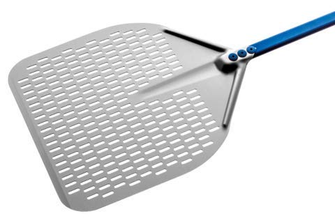 Product Cover 14-Inch Aluminum Rectangular Perforated Pizza Peel - 47-Inch Anodized Aluminum Handle - Lightweight Stainless Steel - Made in Italy