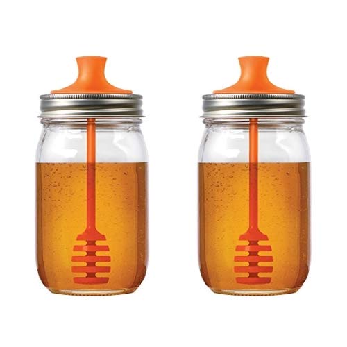 Product Cover Jarware 82623 Honey Dipper Lid for Regular Mouth Mason Jars, Orange (2 PACK) ...