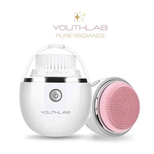 Product Cover YOUTHLAB Pure Radiance Sonic Facial Cleansing Brush, Vibrating, Electric, 3 Modes, 3 Brush Heads (2 Bristle,1 Silicone), Waterproof, Rechargeable, Smart Timer, Exfoliating, Massage, Acne, Black Heads