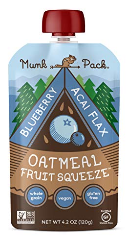 Product Cover Munk Pack Oatmeal Fruit Squeeze Blueberry Acai Flax | Ready to Eat Oatmeal on the Go | Good Source of Fiber | 4.2oz | 12 Pack